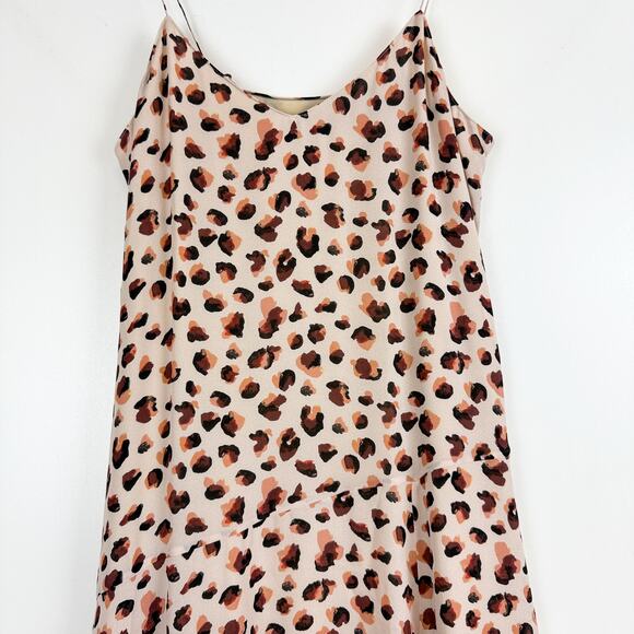 Theory Asymmetrical Leopard Maxi Cami Dress 100% Silk Pink - 2 - Picture 2 of 9